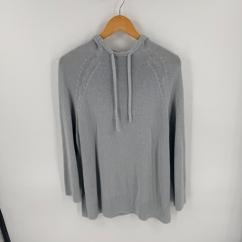COS Hooded Knit Sweater Bluish Grey Medium Linen Blend Raglan Sleeve Minimalist